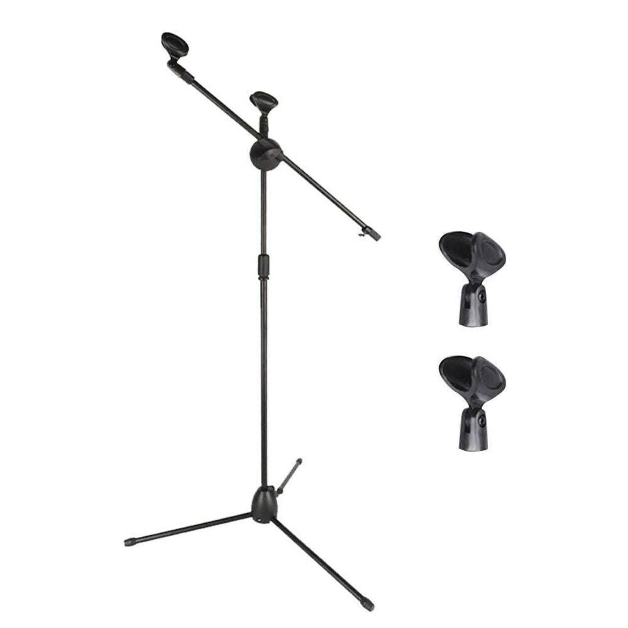 SKUSHOPS Tripod Boom Microphone Stand 360 Rotating Adjustable Metal Holder with 2 Mic Clip